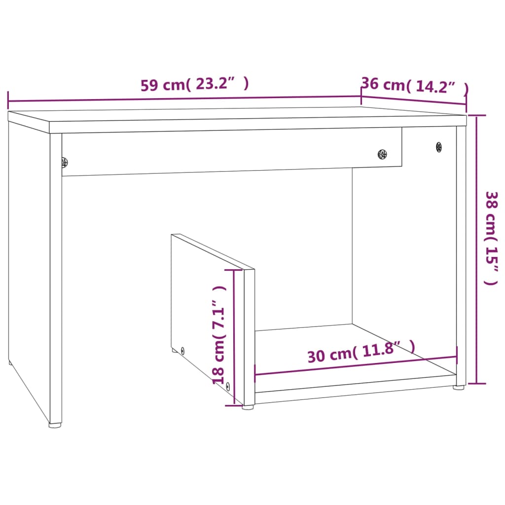 Sidebord brun eik 59x36x38 cm konstruert tre