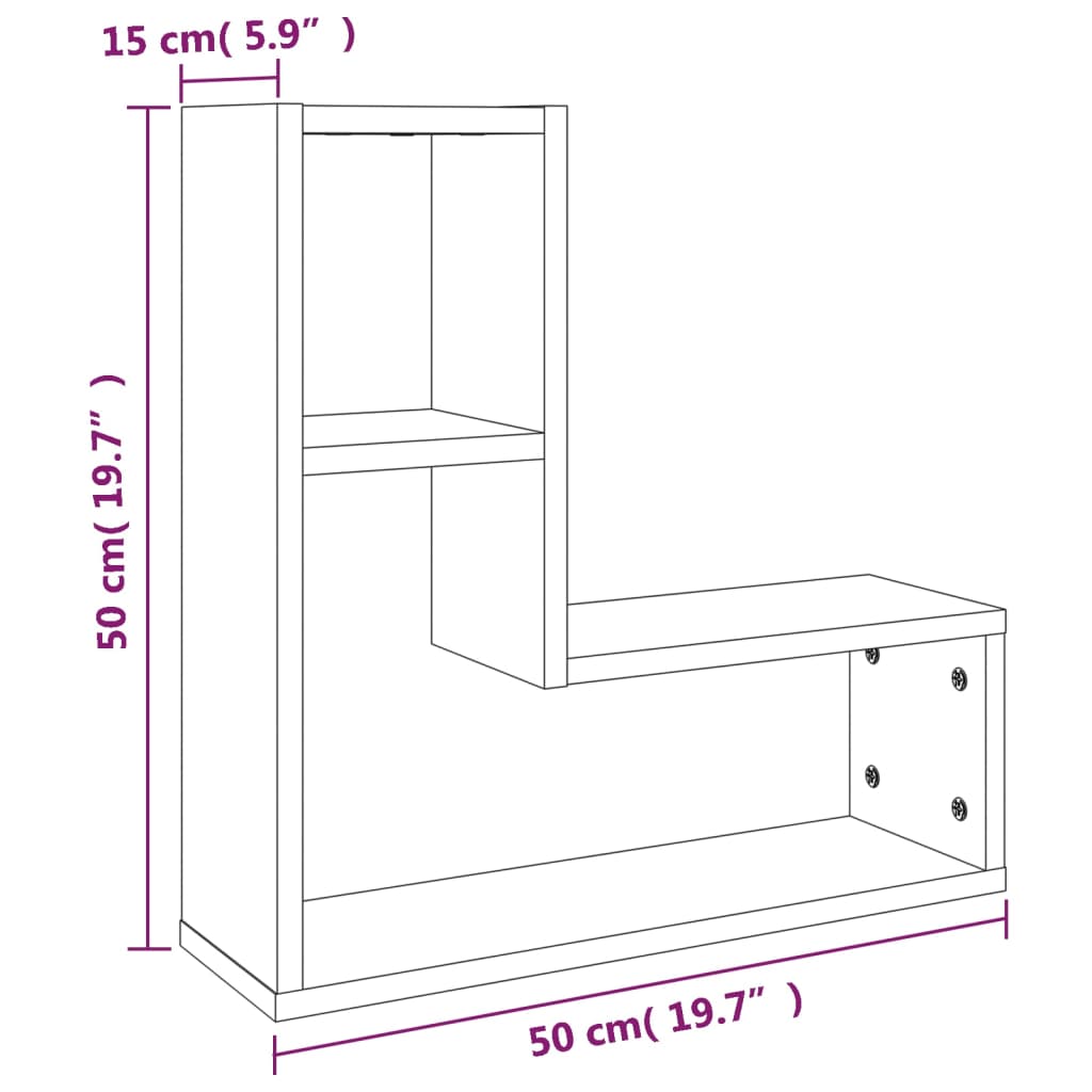 Vegghyller 2 stk grå sonoma 50x15x50 cm konstruert tre