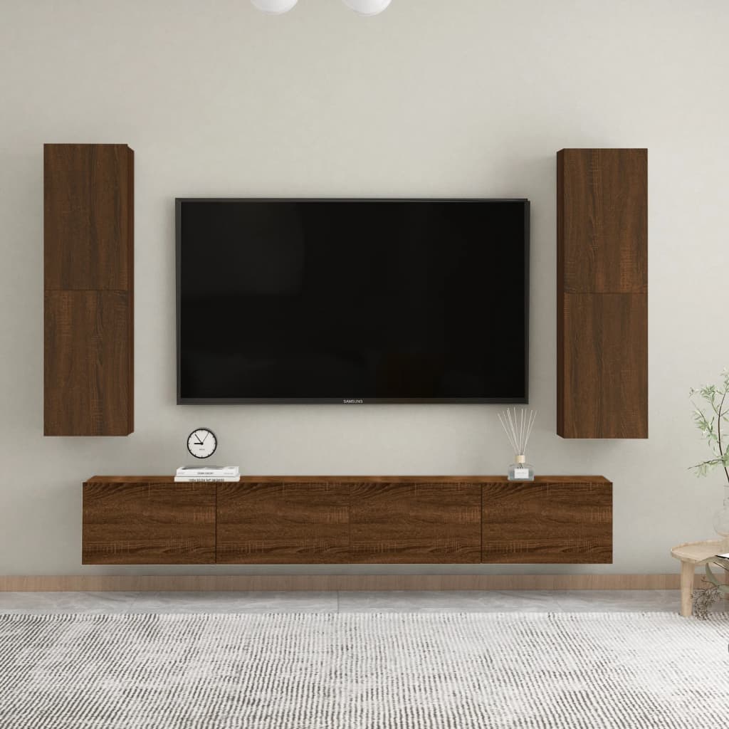 TV-benk Vegghengt brun eik 30,5x30x110 cm