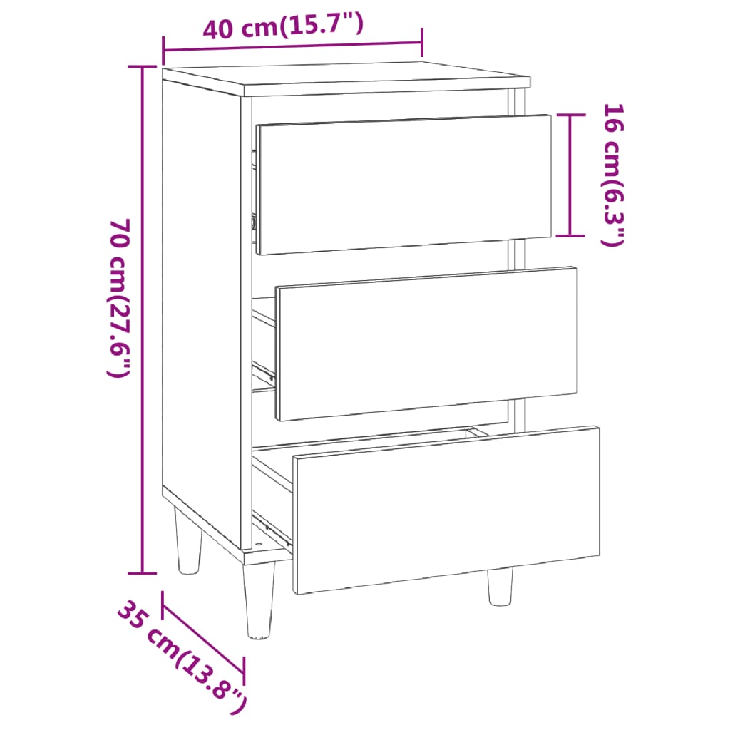 Nattbord Sengbord svart 40x35x70 cm konstruert tre