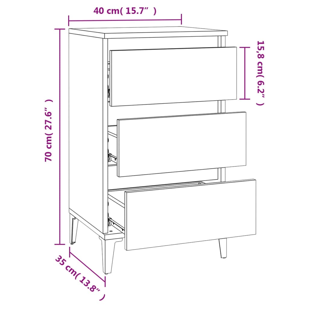 Nattbord Sengbord røkt eik 40x35x70 cm konstruert tre