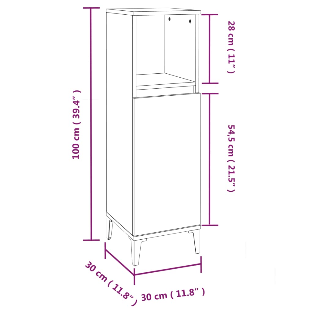 Baderomsskap hvit 30x30x100 cm konstruert tre