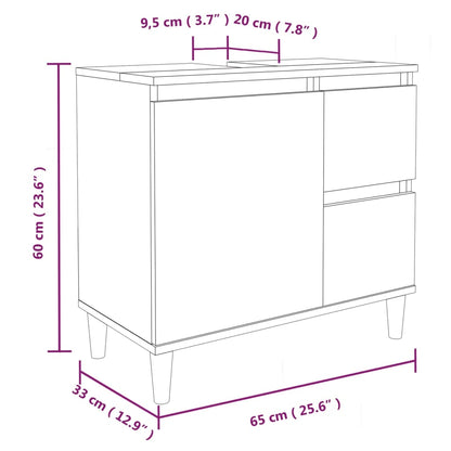 Baderomsskap hvit høyglans 65x33x60 cm konstruert tre