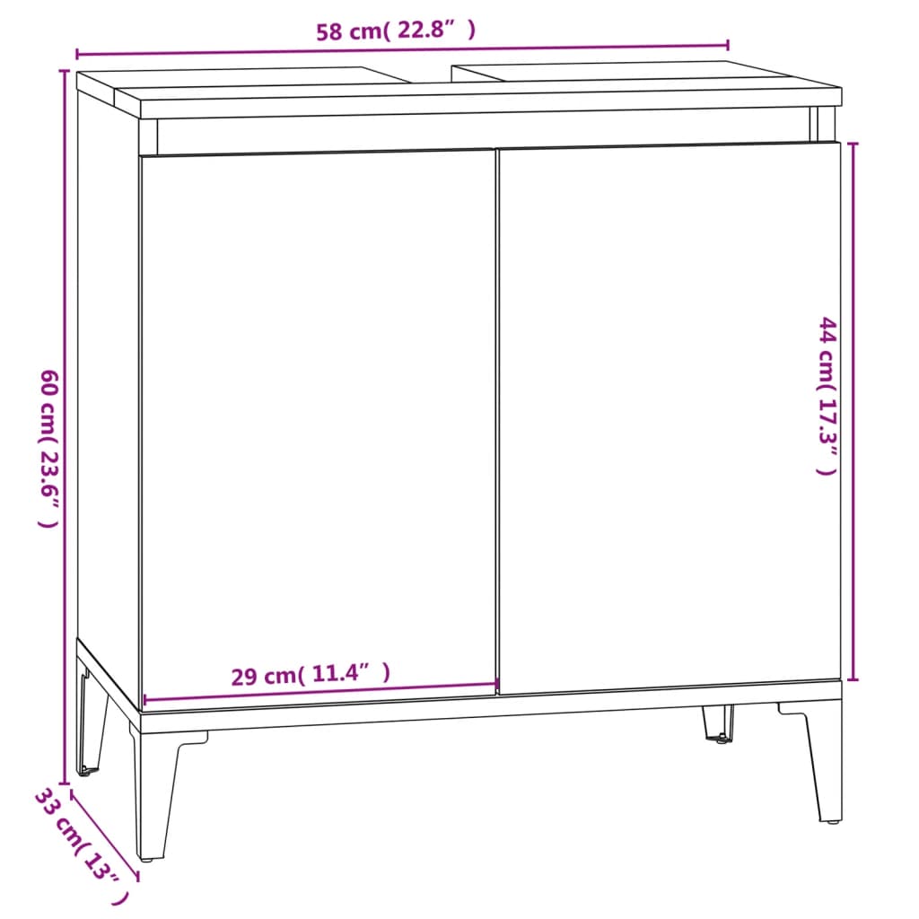 Baderomsservantskap hvit 58x33x60 cm konstruert tre