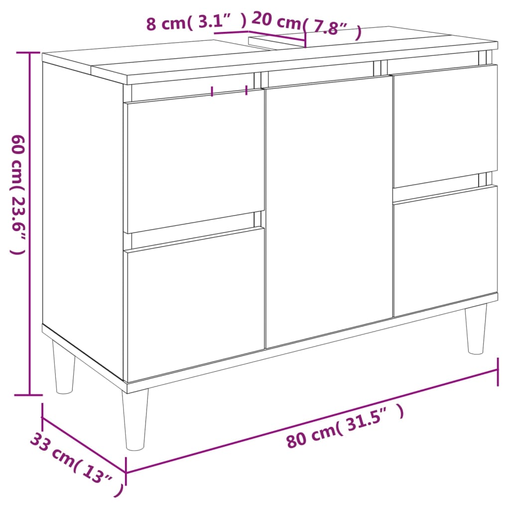 Baderomsservantskap hvit 80x33x60 cm konstruert tre