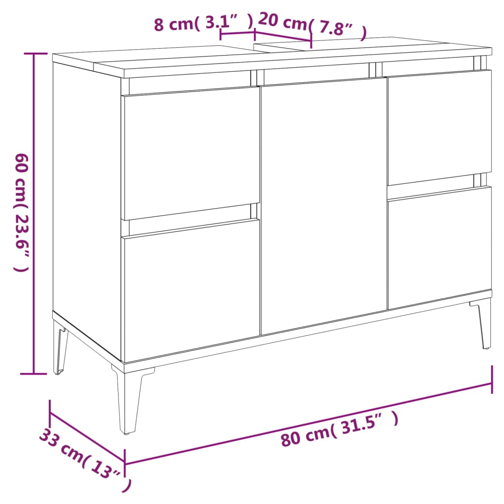 Baderomsservantskap hvit 80x33x60 cm konstruert tre