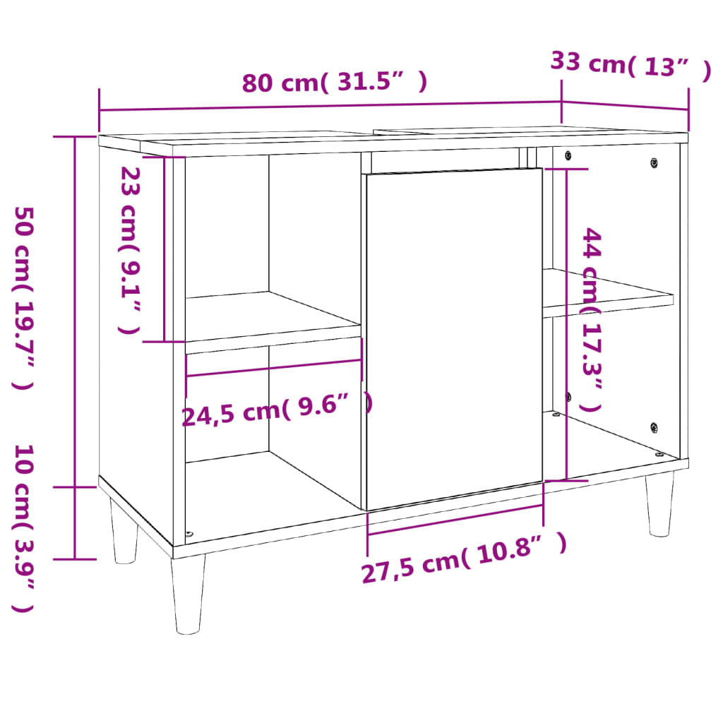 Baderomsservantskap hvit 80x33x60 cm konstruert tre