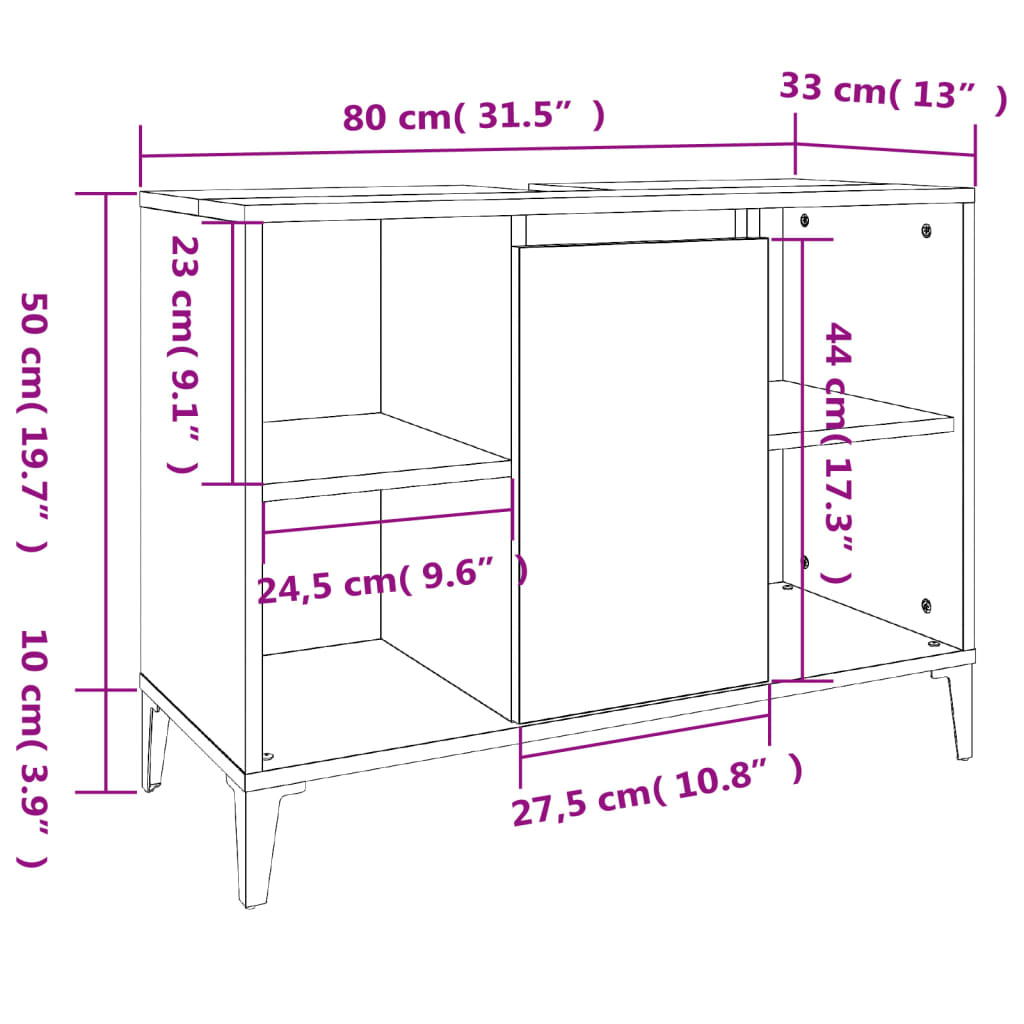 Baderomsservantskap hvit 80x33x60 cm konstruert tre