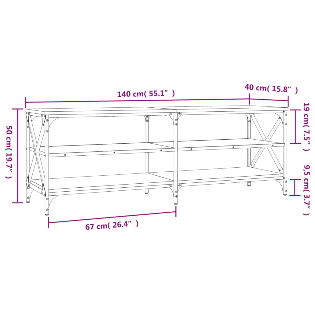 TV-benk svart 140x40x50 cm konstruert tre