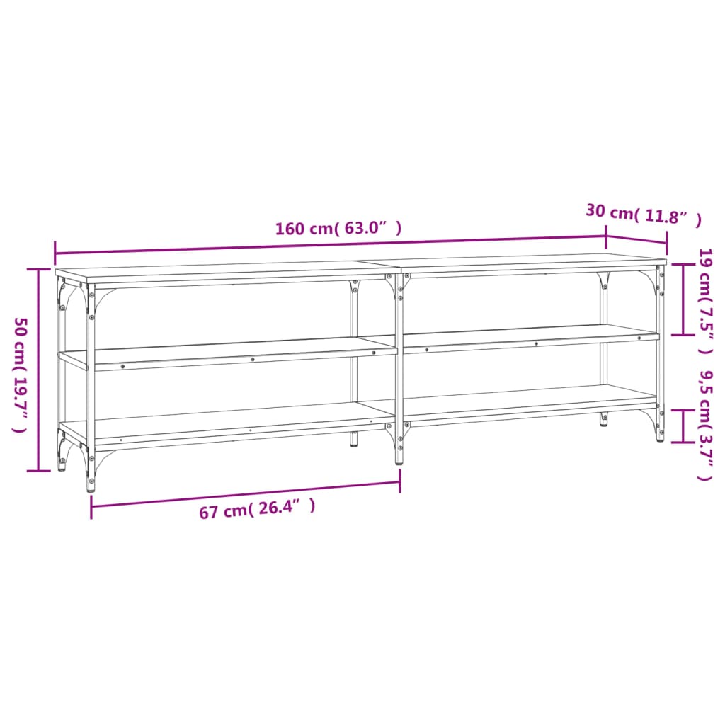 TV-benk brun eik 160x30x50 cm konstruert tre