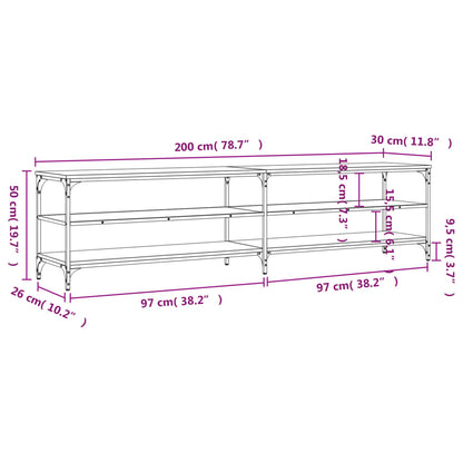 TV-benk svart 200x30x50 cm konstruert tre og metall