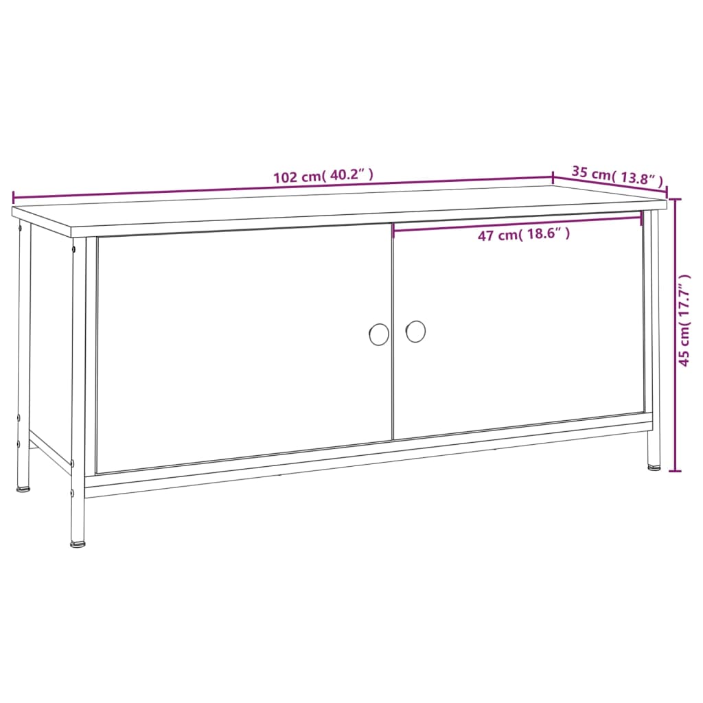 TV-benk svart med dører 102x35x45 cm konstruert tre