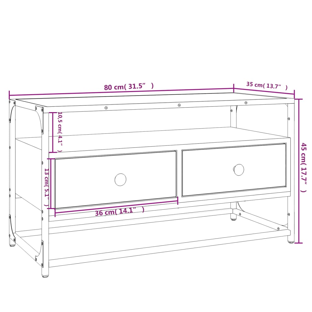 TV-benk svart 80x35x45 cm konstruert tre