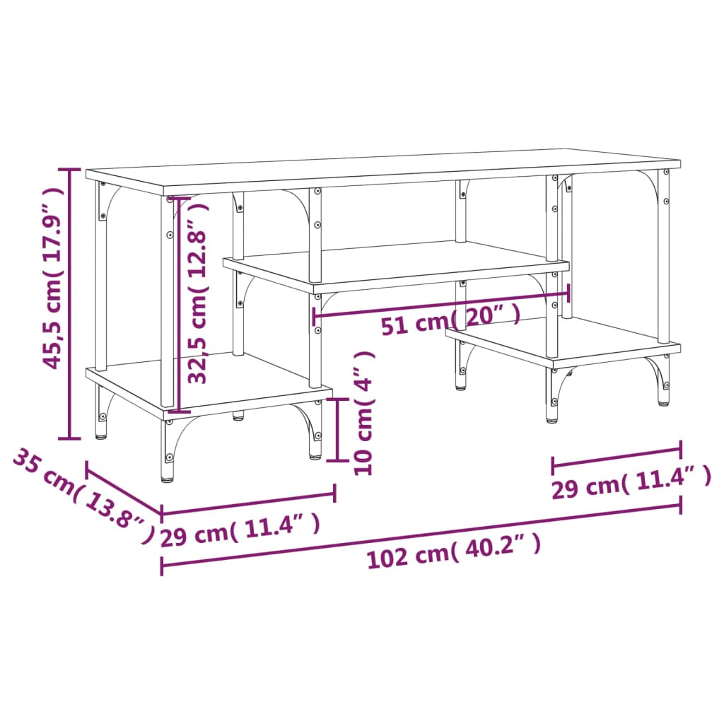 TV-benk grå sonoma 102x35x45,5 cm konstruert tre