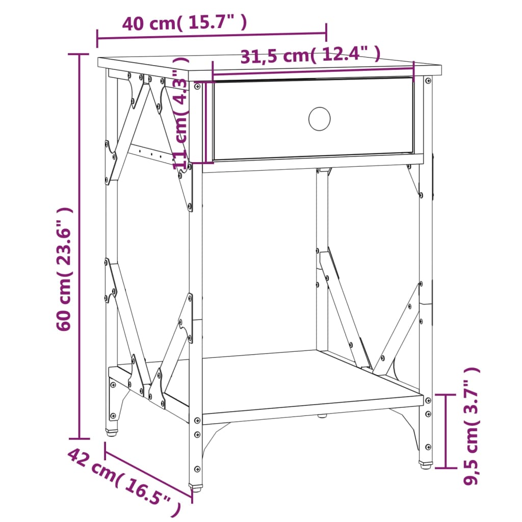 Nattbord Sengbord sonoma eik 40x42x60 cm konstruert tre