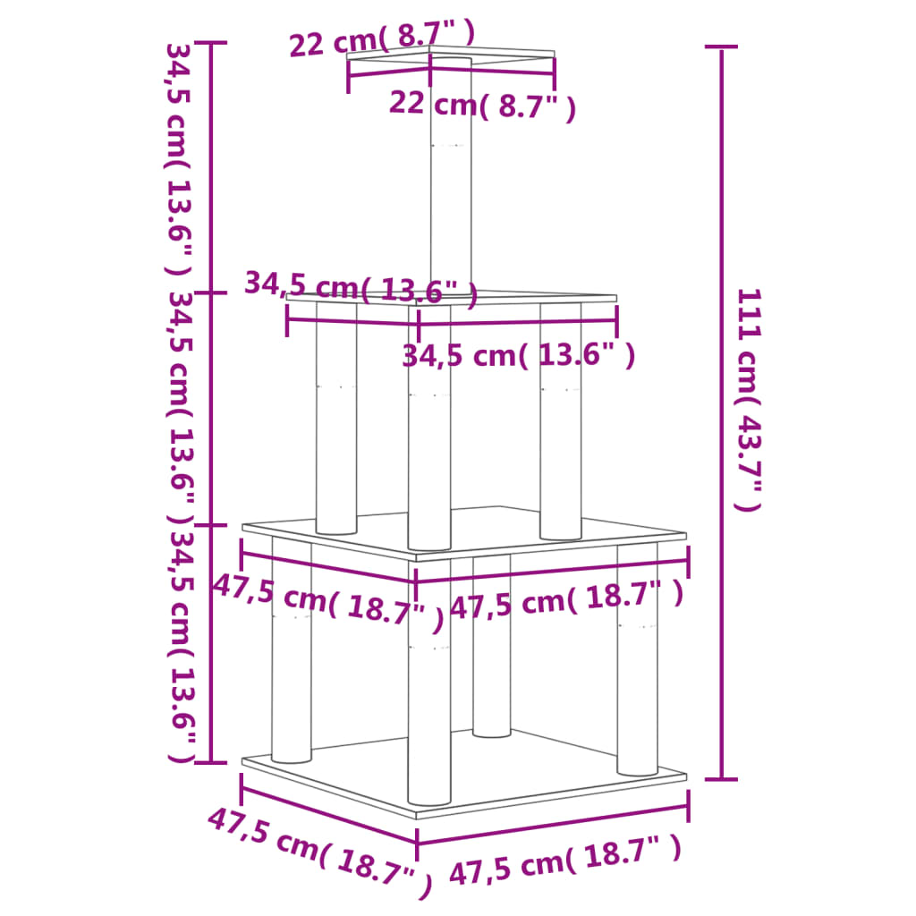 Kattemøbel Kattetre med klorestolper i sisal lysegrå 111 cm