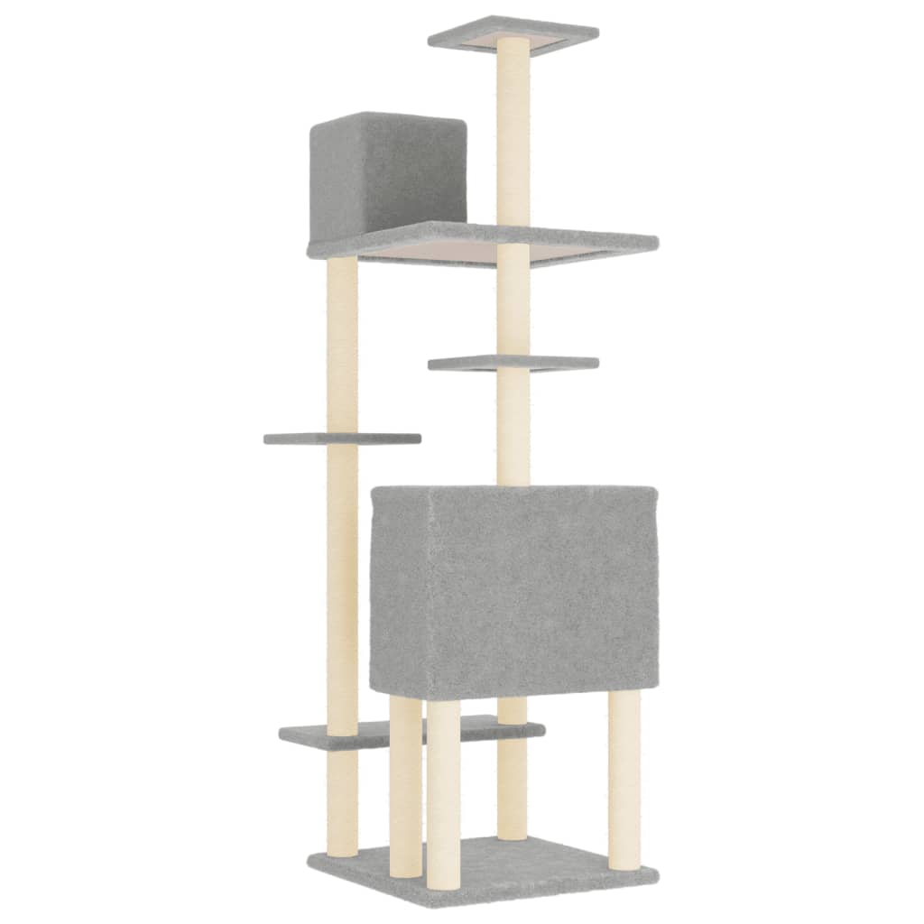 Kattemøbel Kattetre med klorestolper i sisal lysegrå 154 cm