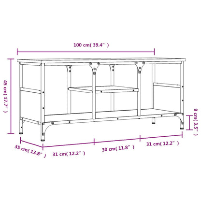 TV-benk brun eik 100x35x45 cm konstruert tre og jern