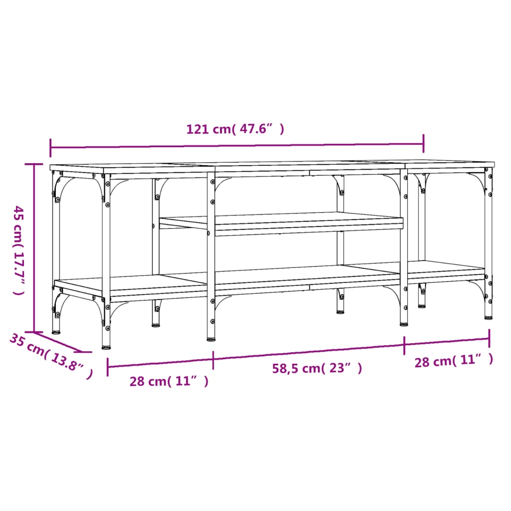 TV-benk svart 121x35x45 cm konstruert tre og jern