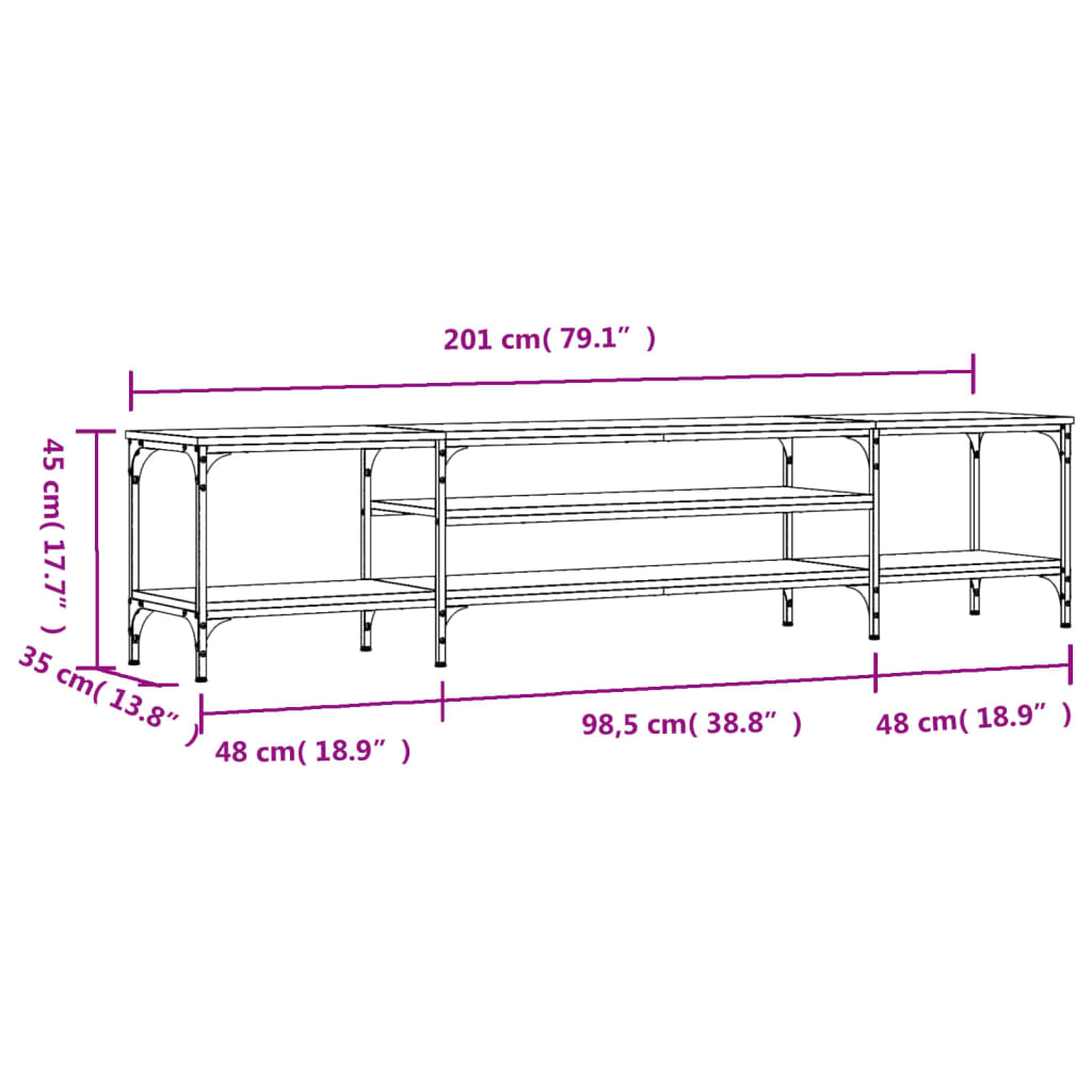 TV-benk svart 201x35x45 cm konstruert tre og jern