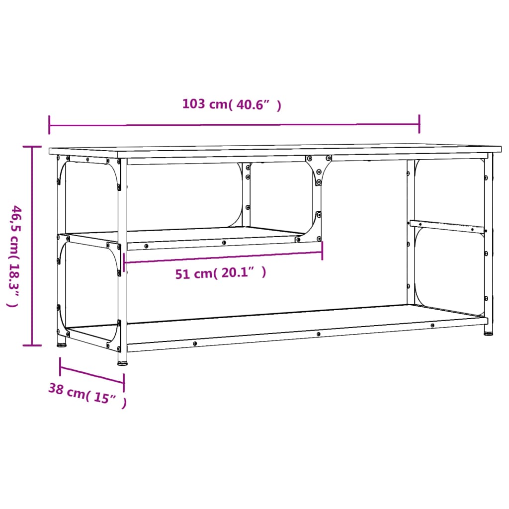 TV-benk grå sonoma 103x38x46,5 cm konstruert tre og stål