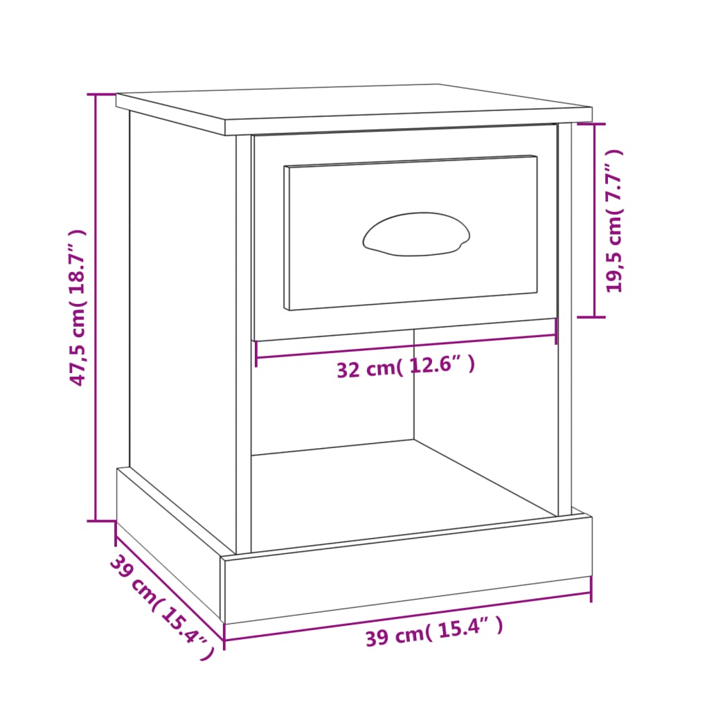 Nattbord Sengbord svart 39x39x47,5 cm konstruert tre