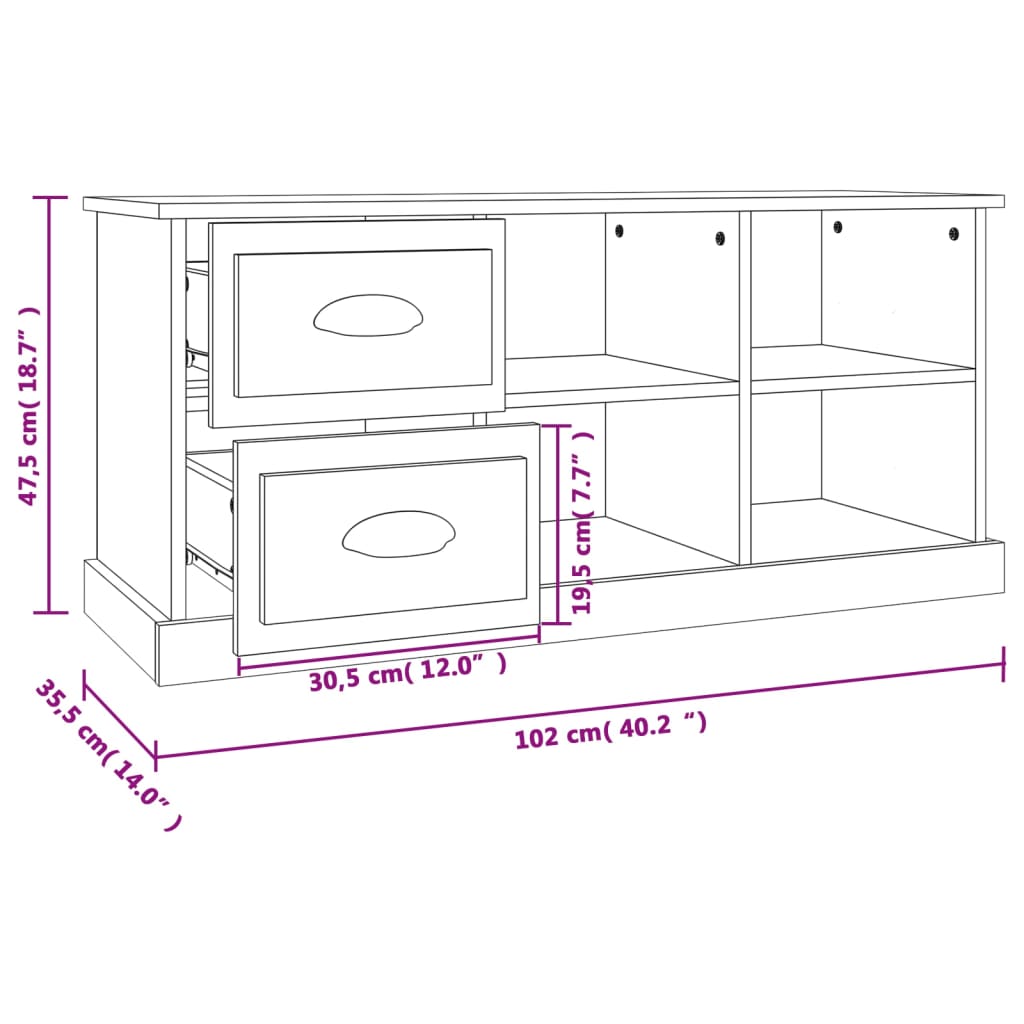 TV-benk hvit høyglans 102x35,5x47,5 cm konstruert tre