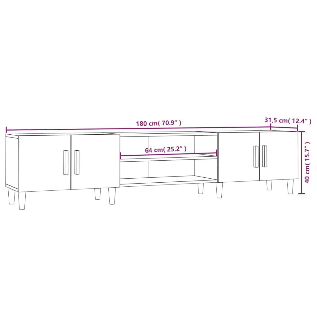 TV-benk brun eik 180x31,5x40 cm konstruert tre