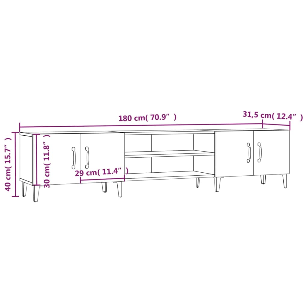 TV-benk hvit 180x31,5x40 cm konstruert tre