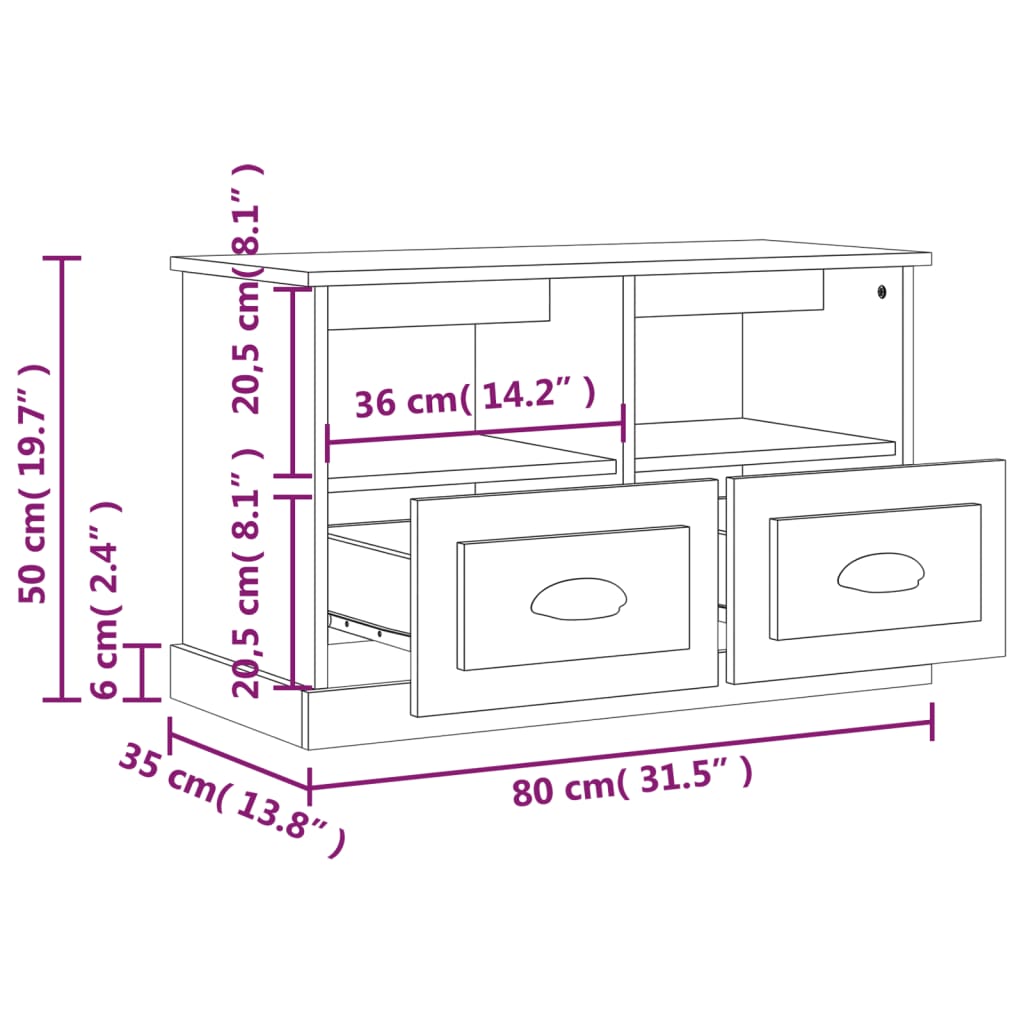 TV-benk betonggrå 80x35x50 cm konstruert tre