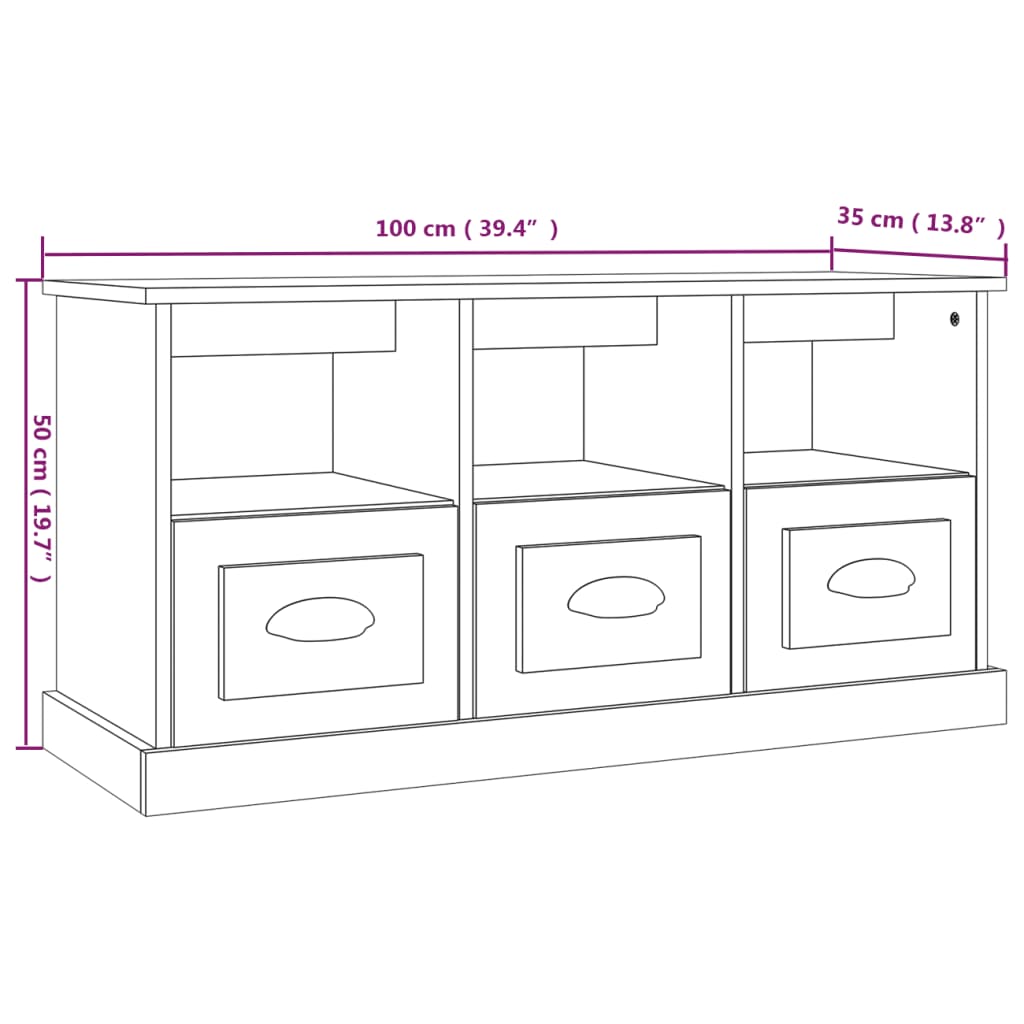 TV-benk hvit 100x35x50 cm konstruert tre