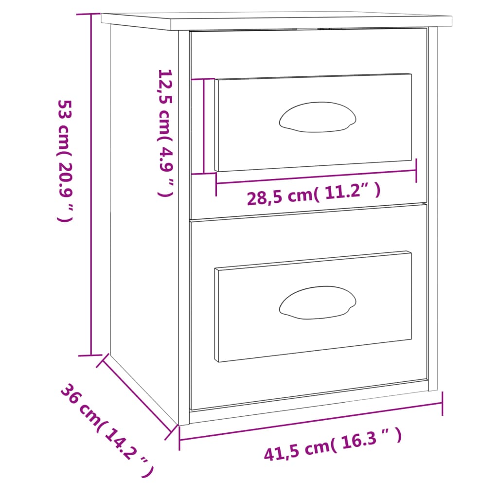 Nattbord Sengbord Veggmontert hvit 41,5x36x53 cm