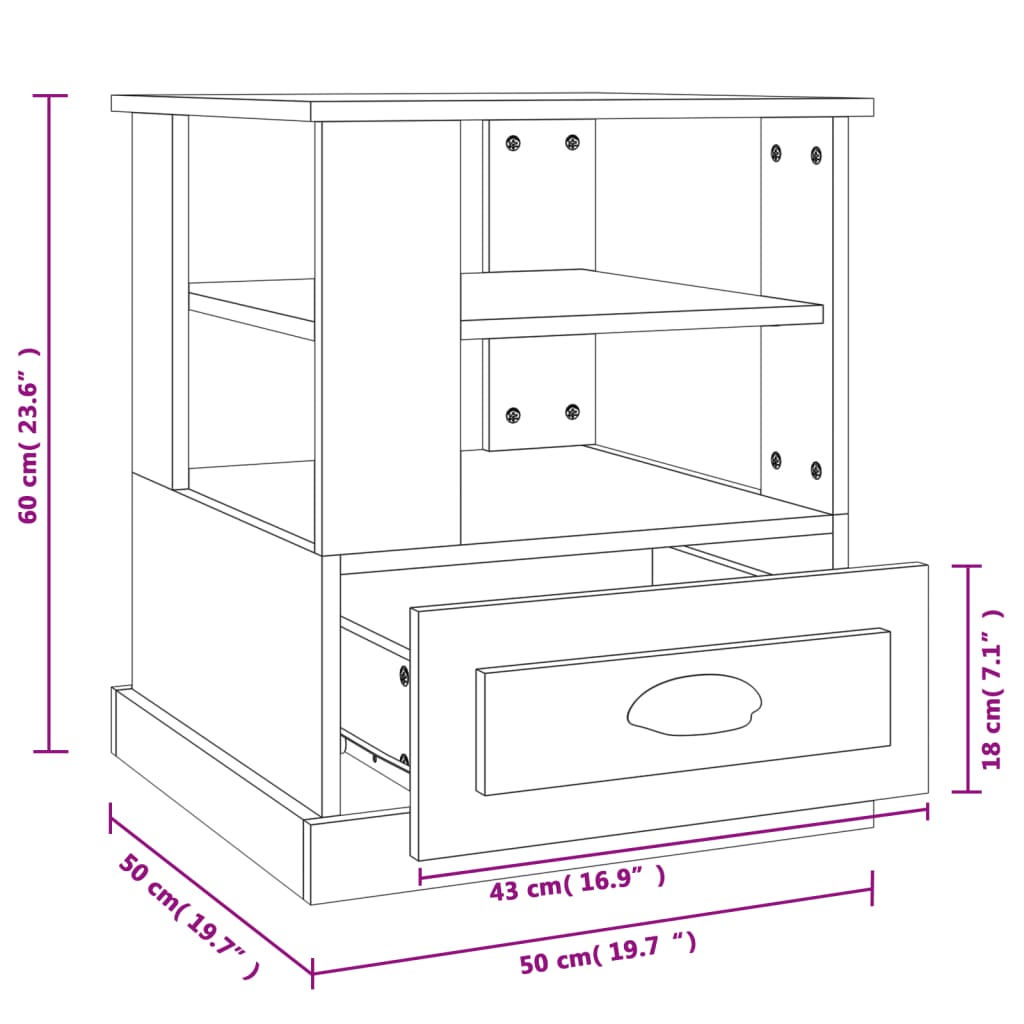 Sidebord hvit 50x50x60 cm konstruert tre