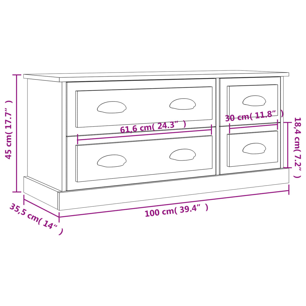 TV-benk grå sonoma 100x35,5x45 cm konstruert tre