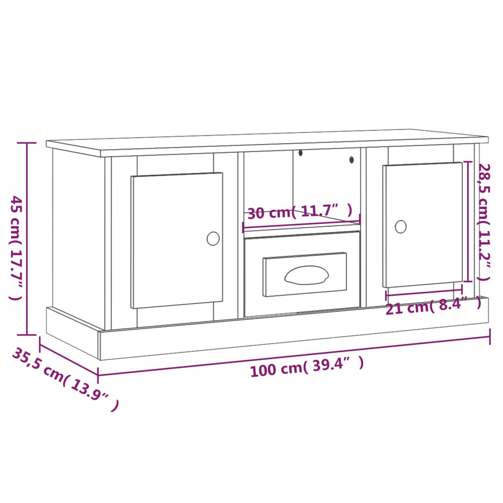 TV-benk hvit 100x35,5x45 cm konstruert tre