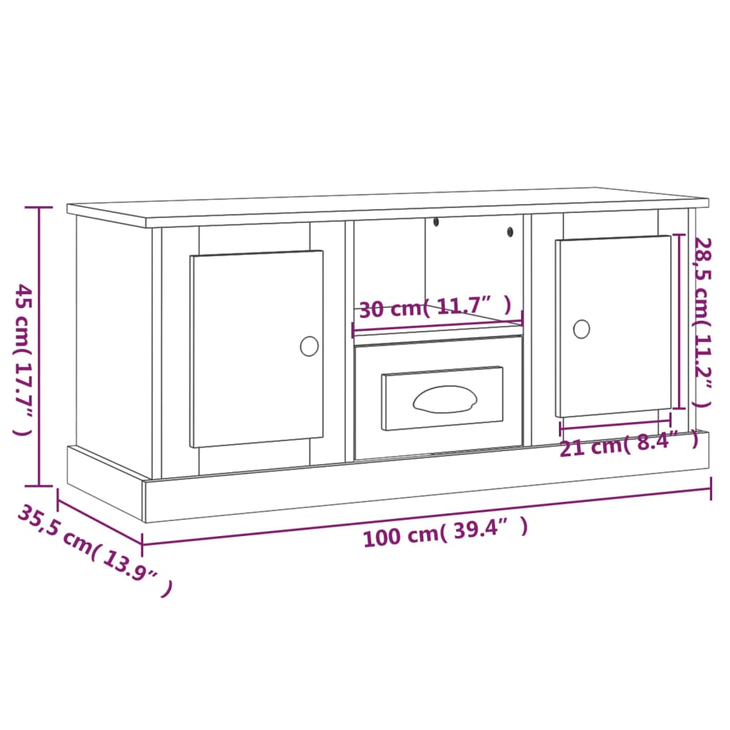 TV-benk betonggrå 100x35,5x45 cm konstruert tre