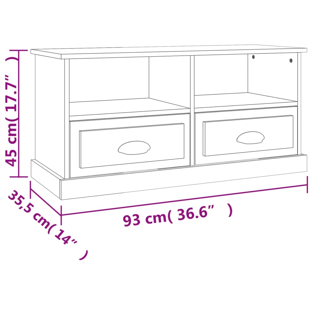 TV-benk hvit 93x35,5x45 cm konstruert tre