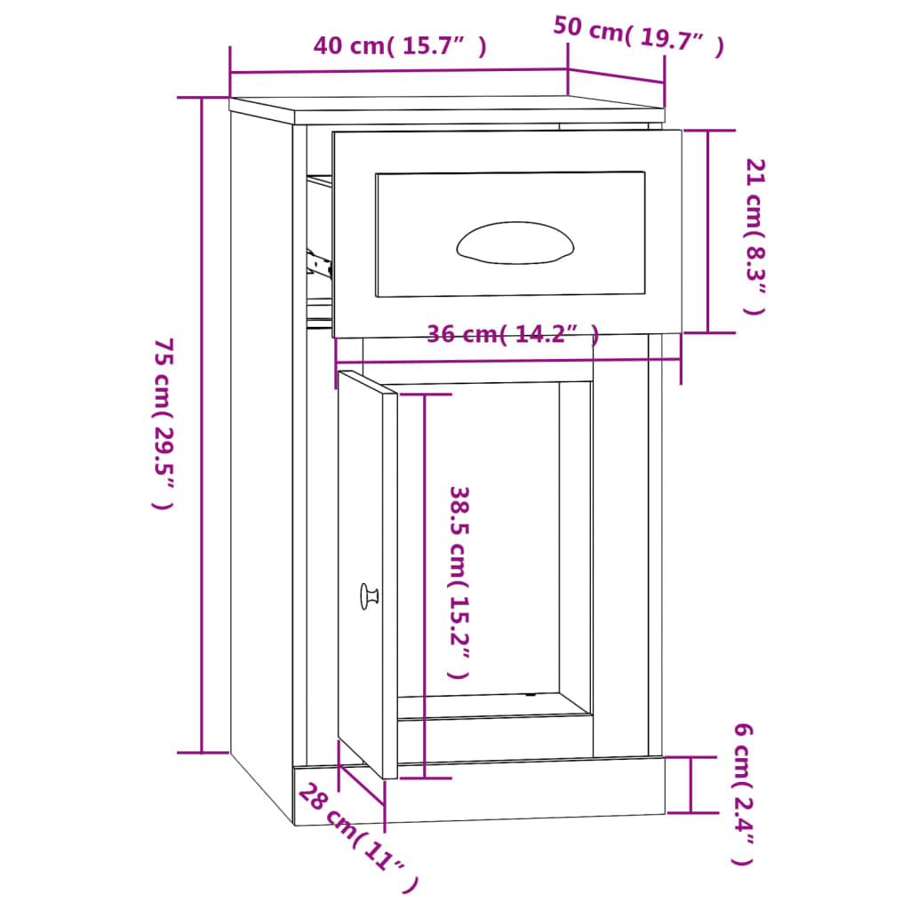 Skap med skuff betonggrå 40x50x75 cm konstruert tre