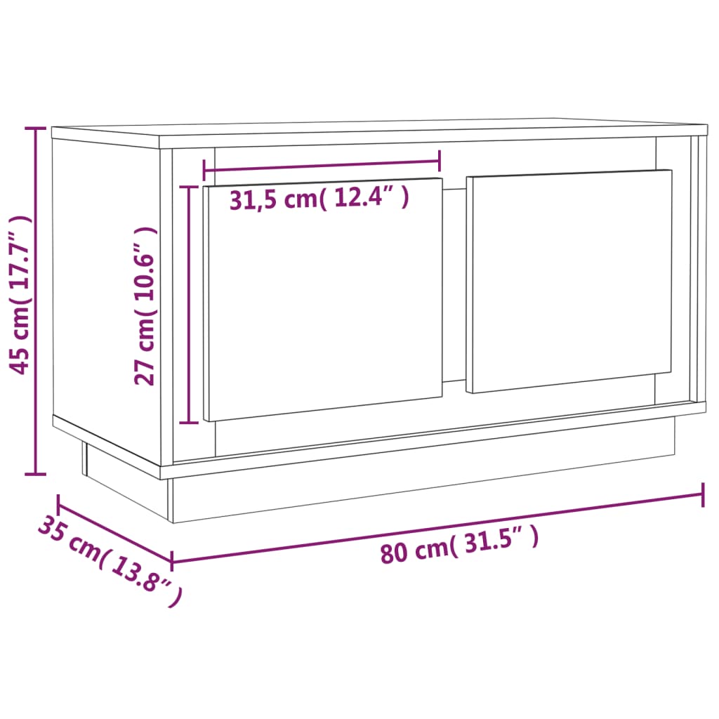 TV-benk hvit 80x35x45 cm konstruert tre