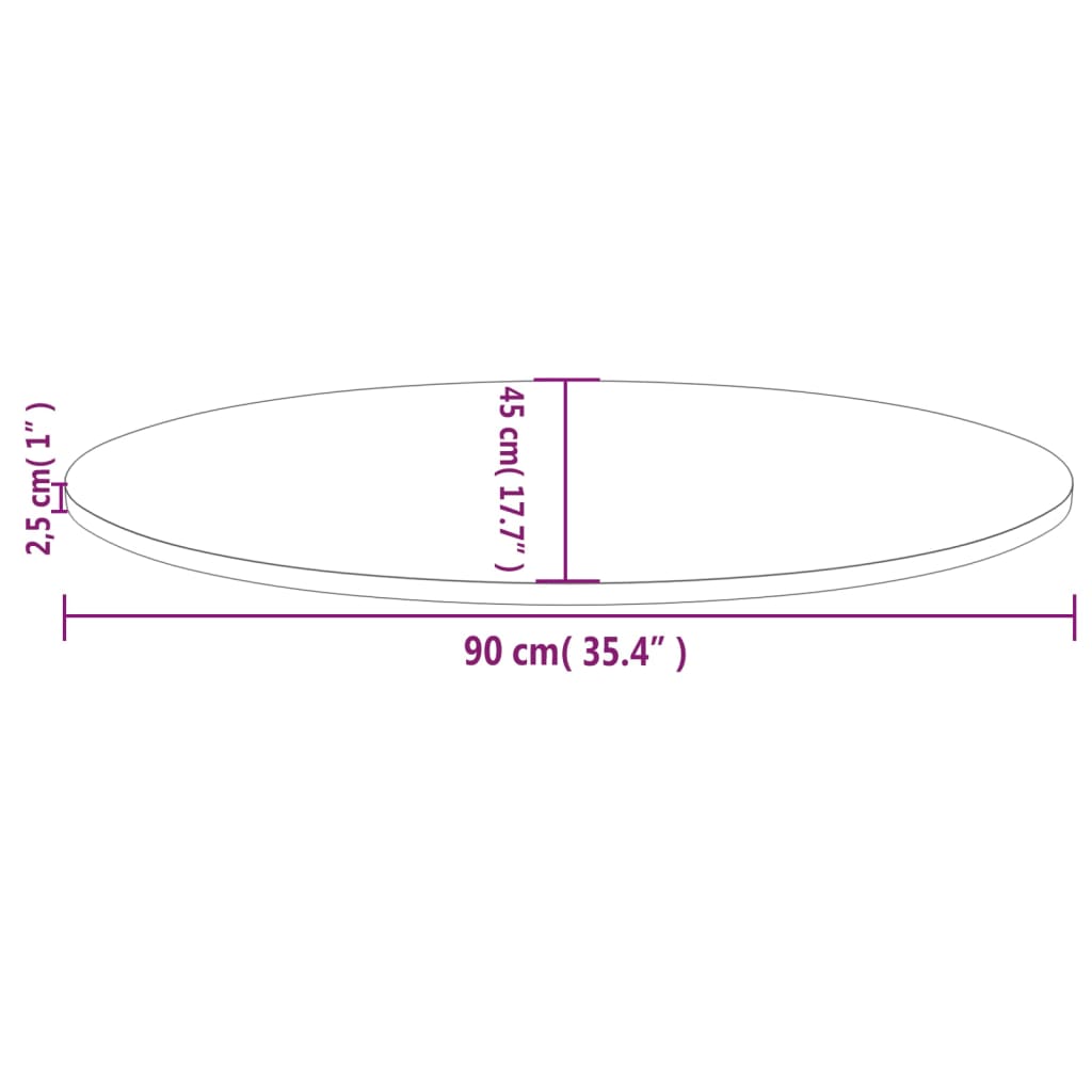 Bordplate 90x45x2,5 cm heltre furu oval