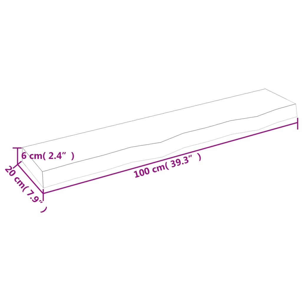 Hylleplate 100x20x6 cm ubehandlet heltre eik