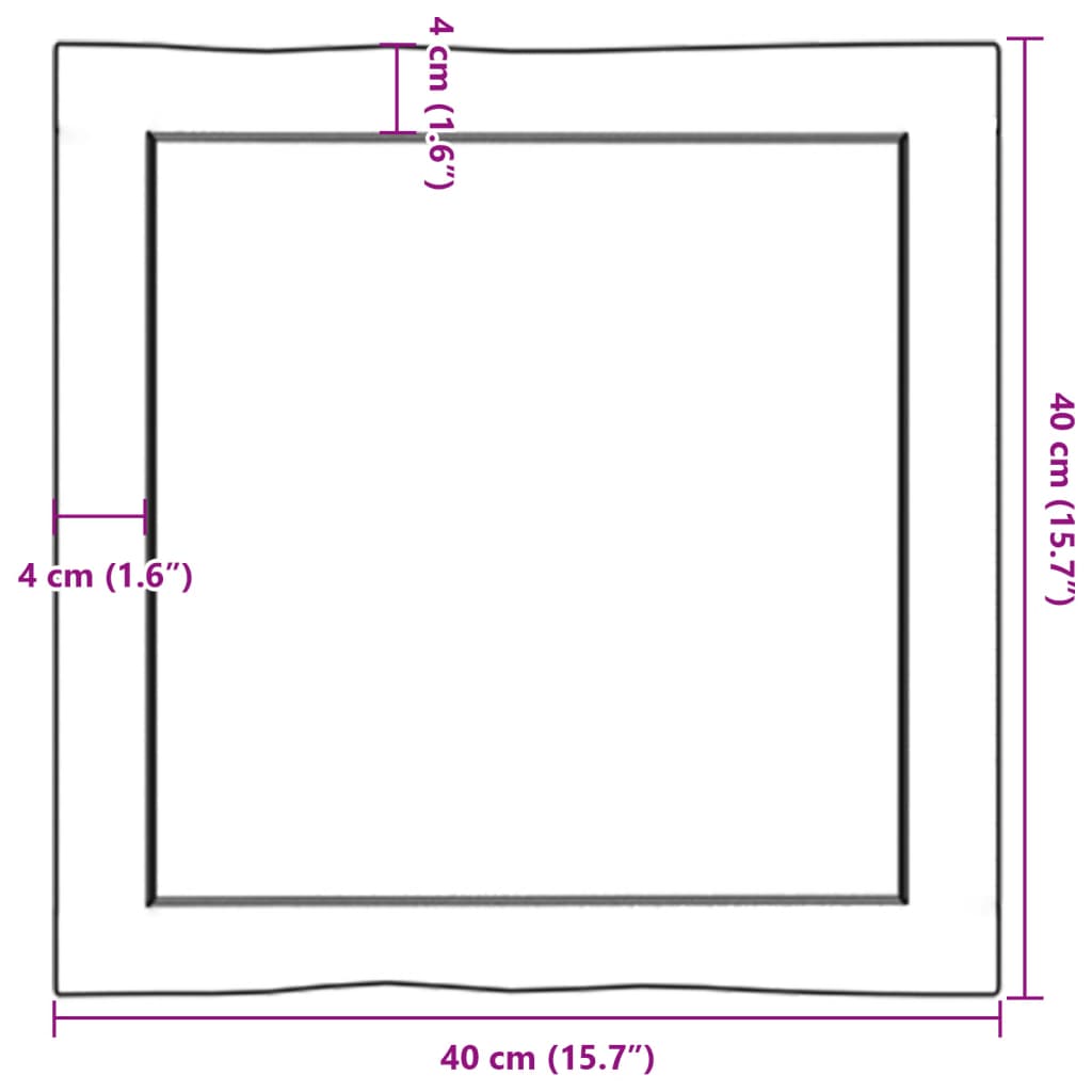 Bordplate 40x40x(2-4) cm ubehandlet heltre eik naturlig kant