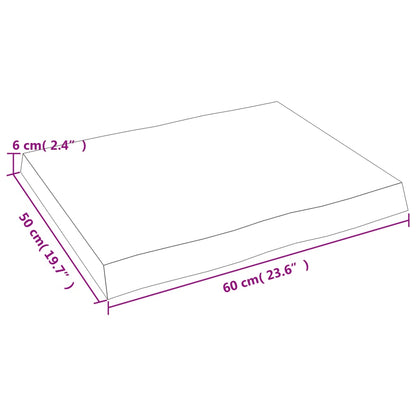 Bordplate 60x50x(2-6) cm ubehandlet heltre eik naturlig kant