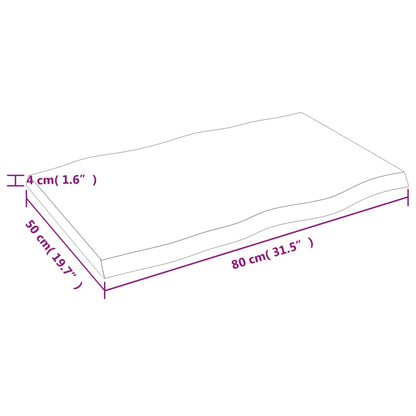 Bordplate 80x50x(2-4) cm ubehandlet heltre eik naturlig kant