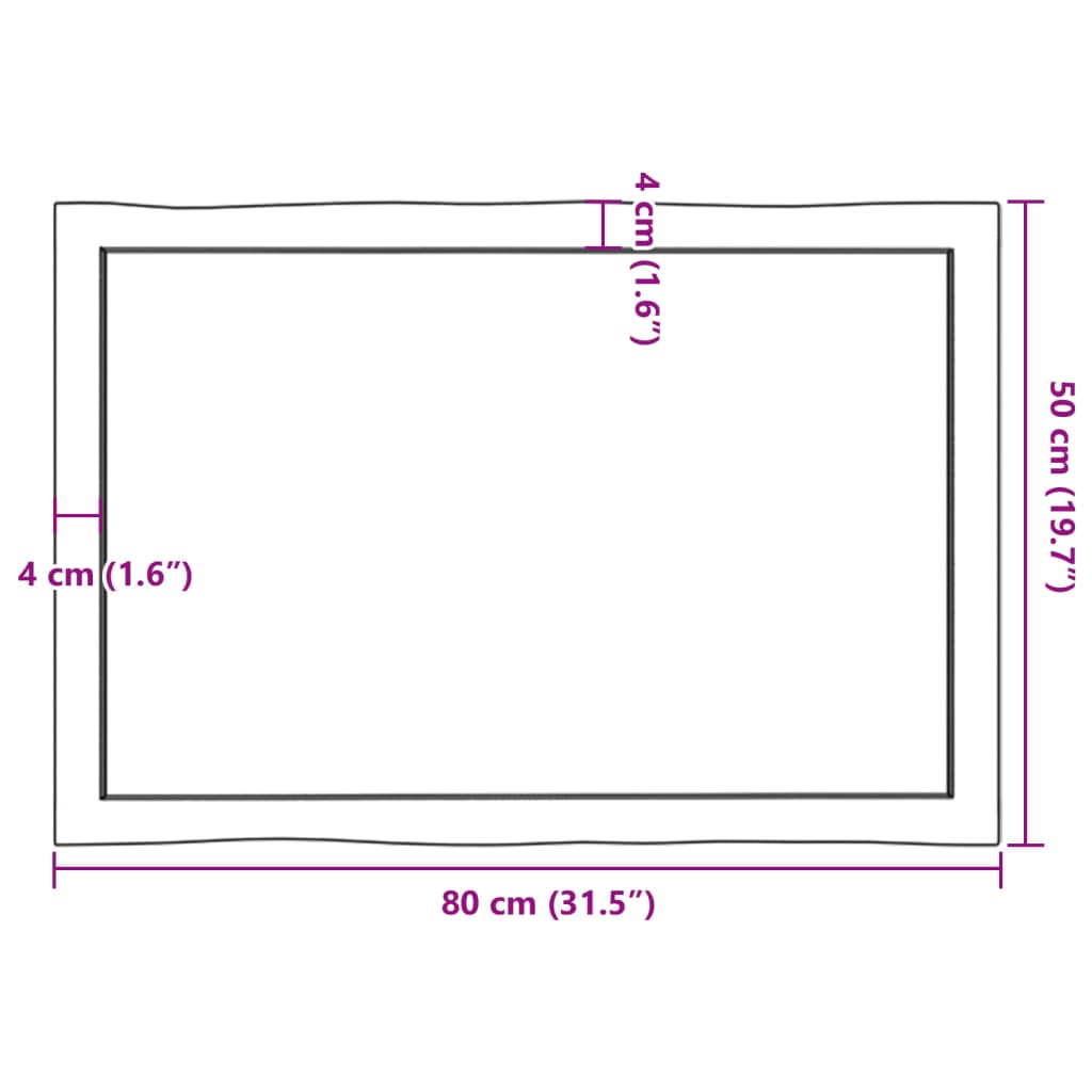 Bordplate 80x50x(2-4) cm ubehandlet heltre eik naturlig kant