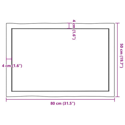 Bordplate 80x50x(2-4) cm ubehandlet heltre eik naturlig kant