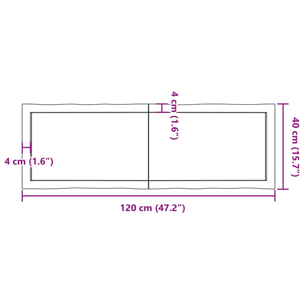 Bordplate 120x40x(2-4) cm ubehandlet heltre eik naturlig kant