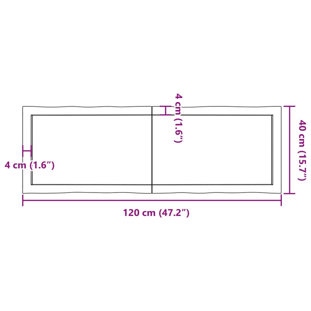 Bordplate 120x40x(2-6) cm ubehandlet heltre eik naturlig kant