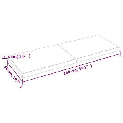 Bordplate 140x50x(2-4) cm ubehandlet heltre eik naturlig kant