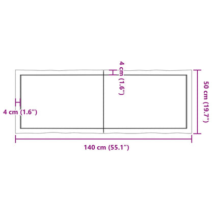 Bordplate 140x50x(2-4) cm ubehandlet heltre eik naturlig kant